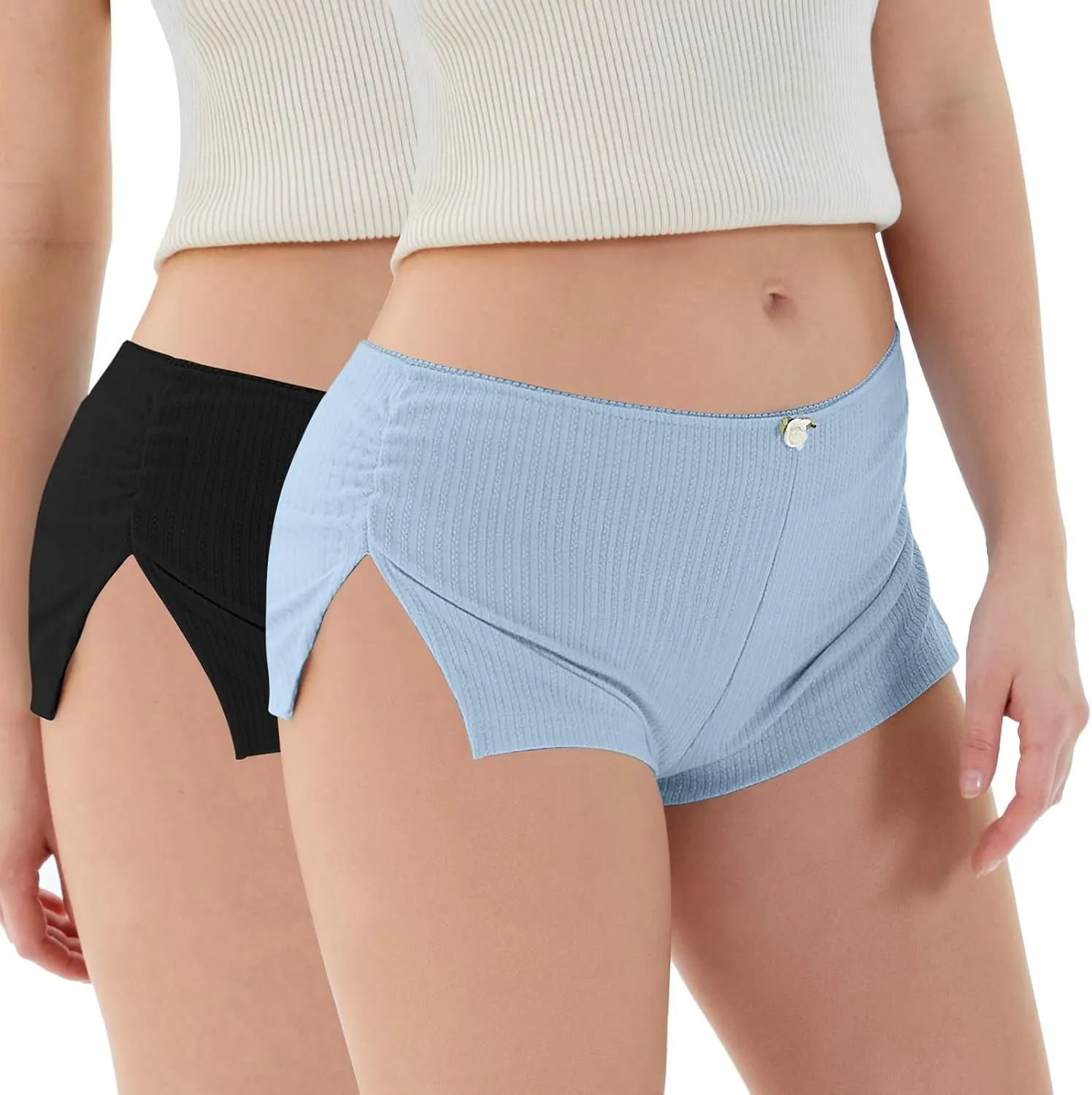 2 Pack Women Y2k Micro Shorts Low Waist Side Slit Mini Lounge Stretch Shorts Pj Bottom
