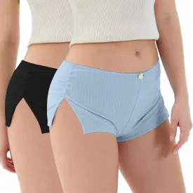 2 Pack Women Y2k Micro Shorts Low Waist Side Slit Mini Lounge Stretch Shorts Pj Bottom