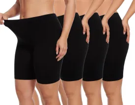 Angelhood Women's Cotton Boy Shorts Underwear Anti Chafing Seamless Biker Shorts High Waisted Soft Plus Boxer Briefs 4 Pack