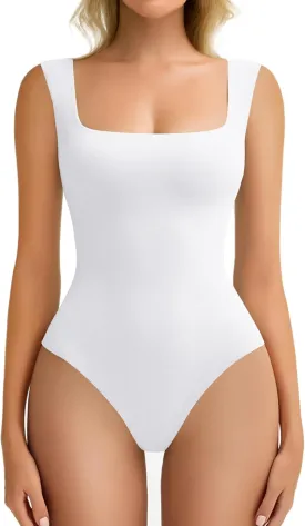 Avidlove Bodysuits for Women Square Neck Body Suit Double Lined Tank Top Bodysuit Soft