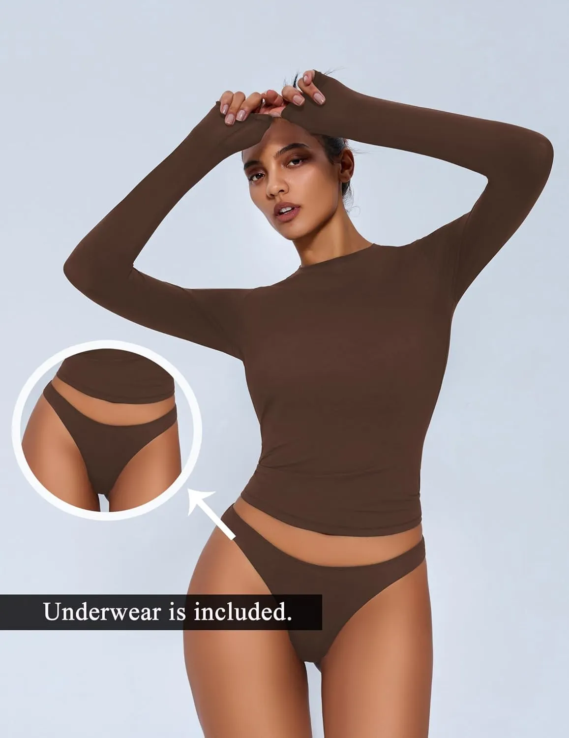 Avidlove Women Double Lined Basic Fitted T Shirts Long Sleeve Crew Neck Y2K Top with Underwear S-XXL