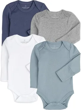 Baby Classic Bodysuit Set, 100% Cotton Boy Girl Unisex Onesie, 4 Pack