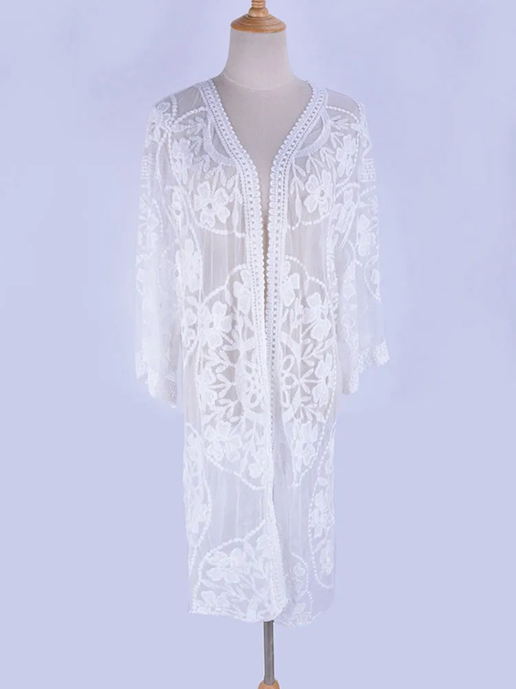 Beach Robe, Cover Up, Freya  in White, Black, Red and Yellow