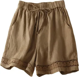 Beach Shorts for Women Cotton Linen Comfy High Waisted Shorts Loose Wide Leg Summer Short Pants Business Casual Outfit