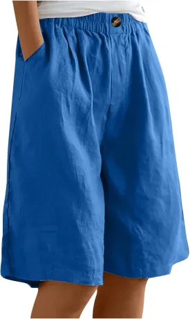 Bermuda Shorts for Women 2025 Casual Mid Rise Knee Length Wide Leg Comfy Long Linen Shorts with Pocket