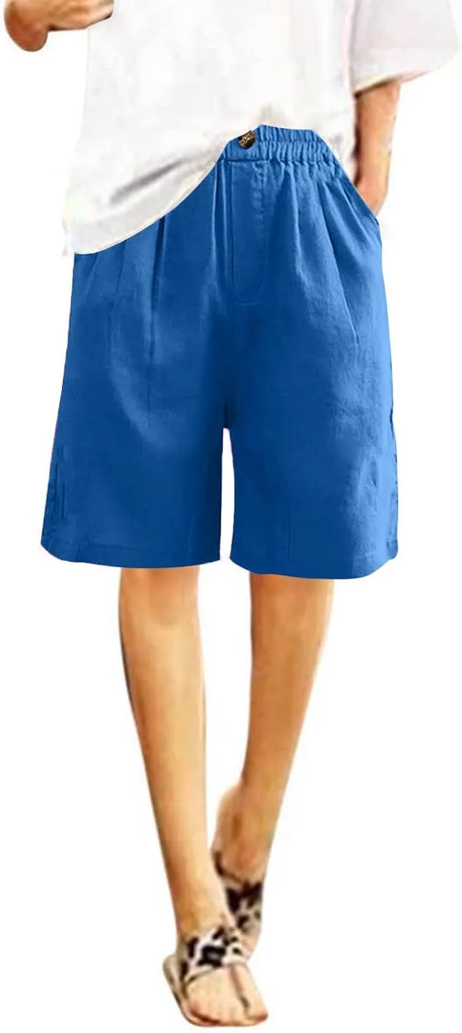 Bermuda Shorts for Women 2025 Casual Mid Rise Knee Length Wide Leg Comfy Long Linen Shorts with Pocket