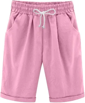 Bermuda Shorts for Women Plus Size Knee Length Beach Shorts Summer High Waisted Soft Lounge Short Pants with Pockets