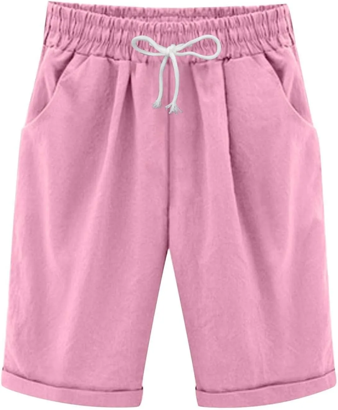 Bermuda Shorts for Women Plus Size Knee Length Beach Shorts Summer High Waisted Soft Lounge Short Pants with Pockets