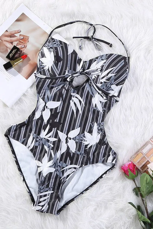 Black Printed Sweetheart Monokini
