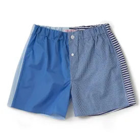 Blue Patchwork Cotton Boxer Shorts - Slim Fit