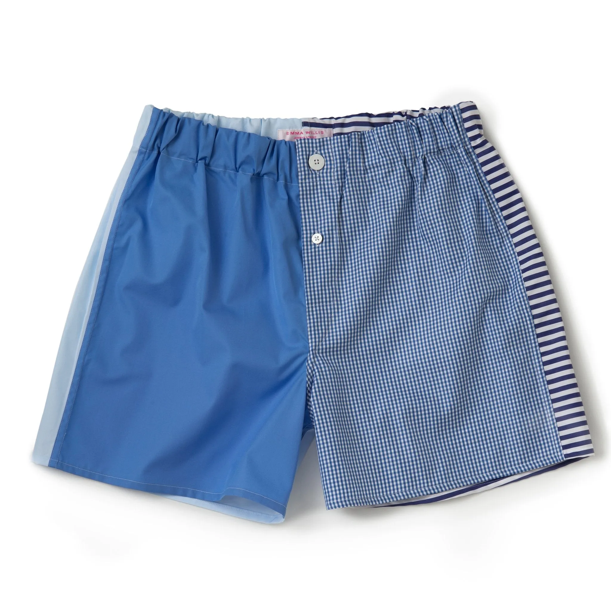 Blue Patchwork Cotton Boxer Shorts - Slim Fit