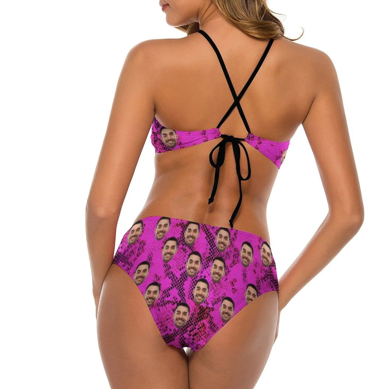 Custom Face Color Printing High Neck Cutout High Waisted Bikini Personalized Women's Two Piece Swimsuit Beach Outfits