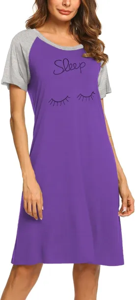 Ekouaer Womens Nightgown Short Sleeve Night Dress Printed Sleepwear Soft Sleep Shirt S-3XL