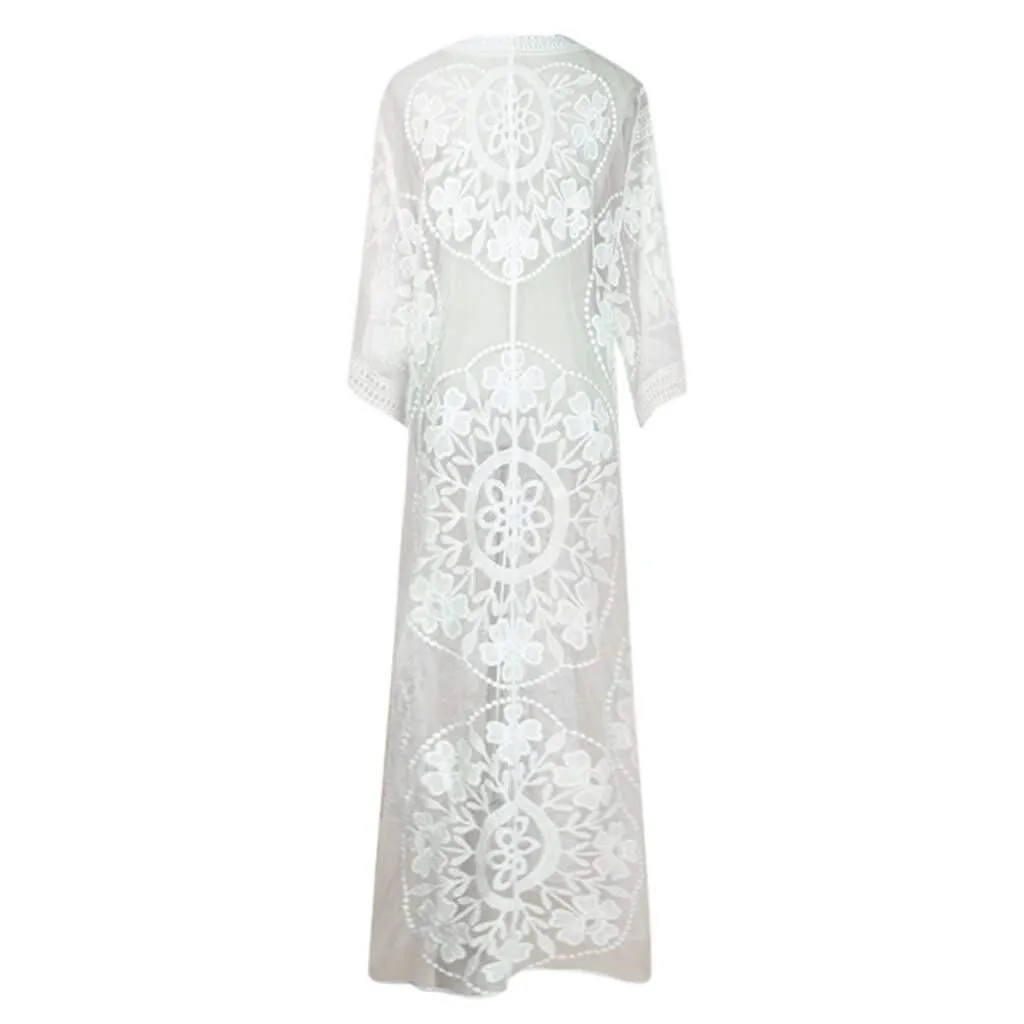 Floral Lace Patchwork Kimono Beach Cover Up