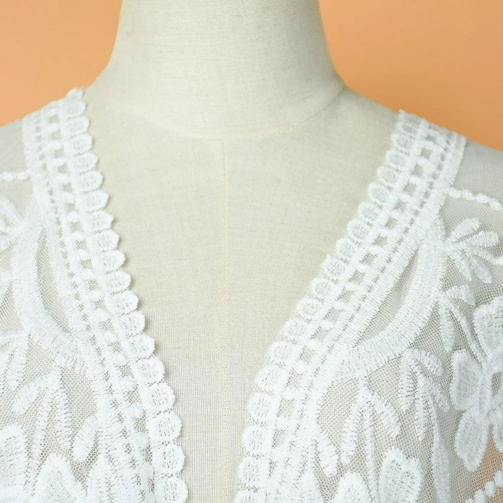 Floral Lace Patchwork Kimono Beach Cover Up