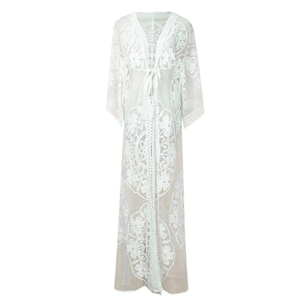 Floral Lace Patchwork Kimono Beach Cover Up