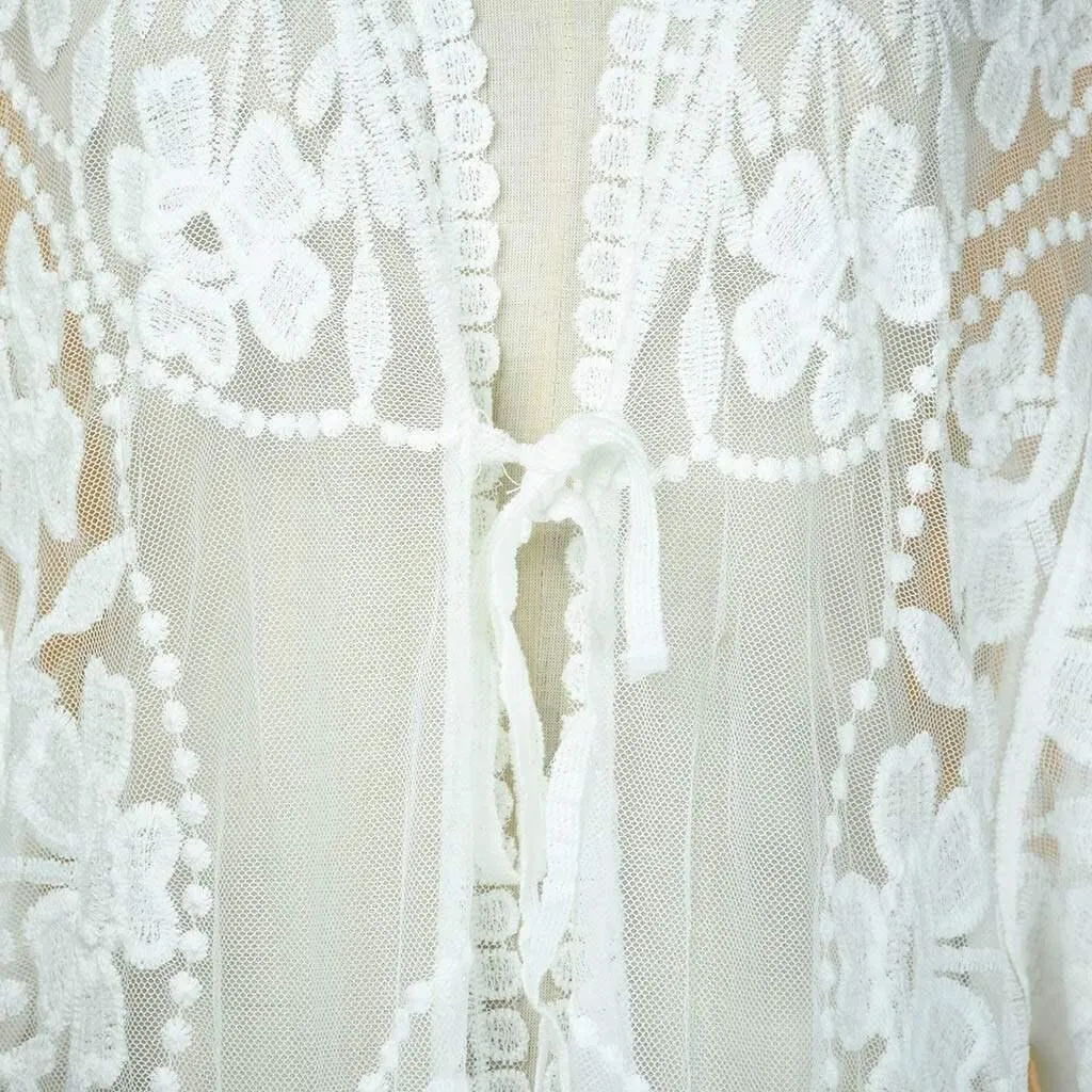 Floral Lace Patchwork Kimono Beach Cover Up