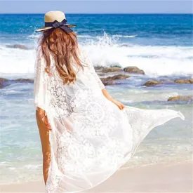 Floral Lace Patchwork Kimono Beach Cover Up