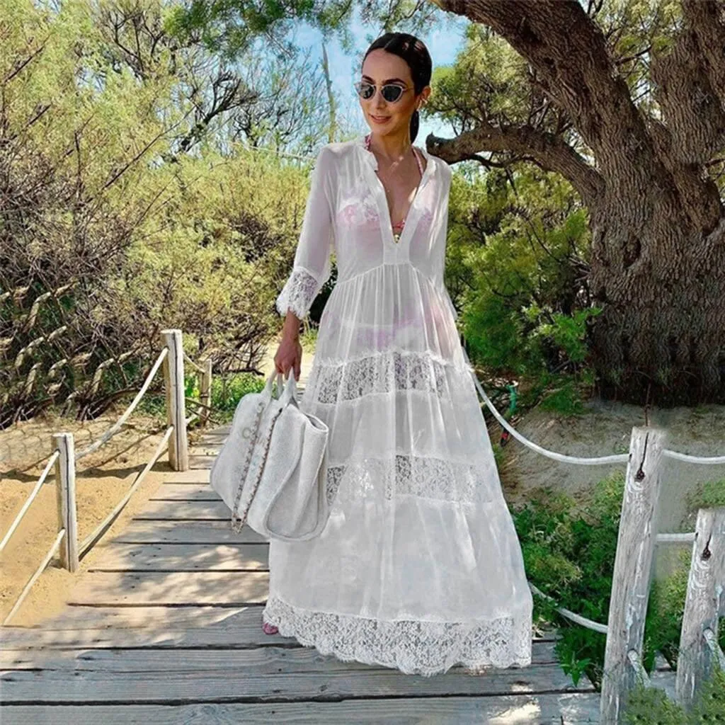 Floral Lace Patchwork Kimono Beach Cover Up