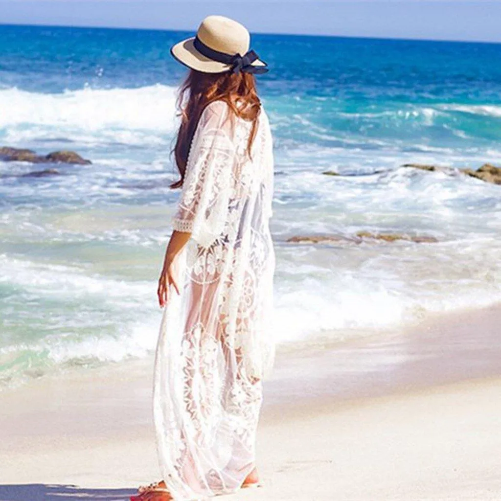 Floral Lace Patchwork Kimono Beach Cover Up
