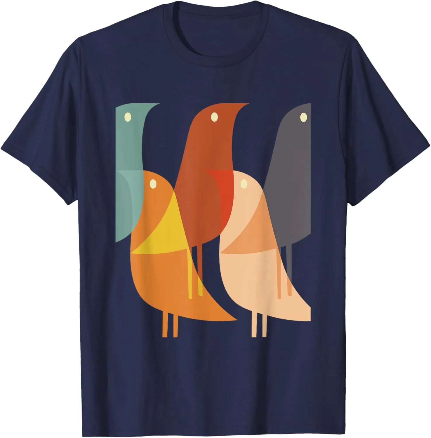 Geometric Bird Print Cool Retro 60s Style 70s Hippy Pattern T-Shirt