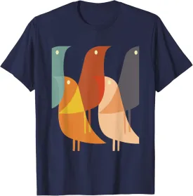 Geometric Bird Print Cool Retro 60s Style 70s Hippy Pattern T-Shirt