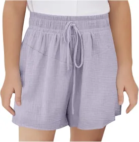 Girls Cotton Linen Shorts Preppy Teens Elastic Waist Solid Lightweight Baggy Comfy Casual Shorts with Drawstring