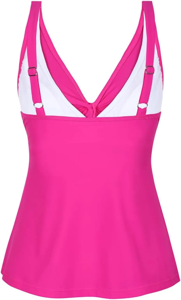 Hilor Women's Underwire Tankini Top Bathing Suit Front Twist V Neck Swimsuit Top Flowy Swimwear Top Only