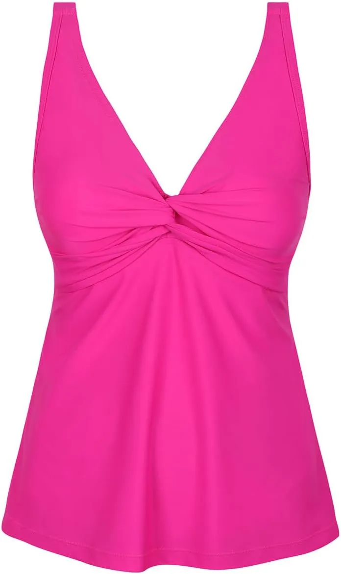 Hilor Women's Underwire Tankini Top Bathing Suit Front Twist V Neck Swimsuit Top Flowy Swimwear Top Only