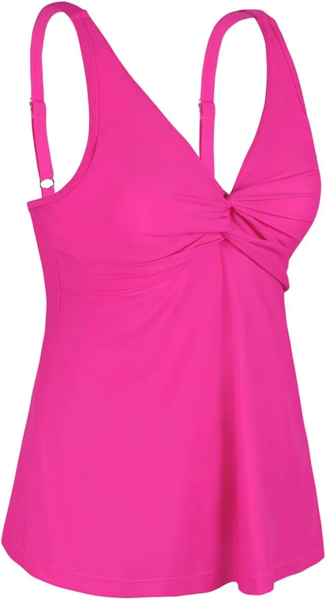 Hilor Women's Underwire Tankini Top Bathing Suit Front Twist V Neck Swimsuit Top Flowy Swimwear Top Only