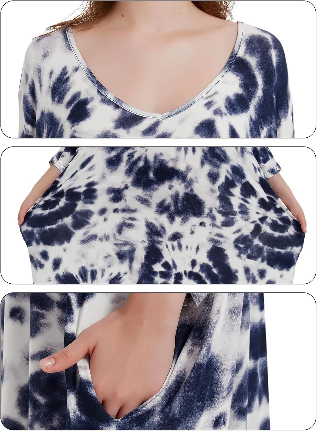 KFUBUO Plus Size Nightgowns for Women V-Neck Sleep Tshirts Dress Pjs Lounge Short Sleeves Sleepwear With Pocket Fit S-5XL