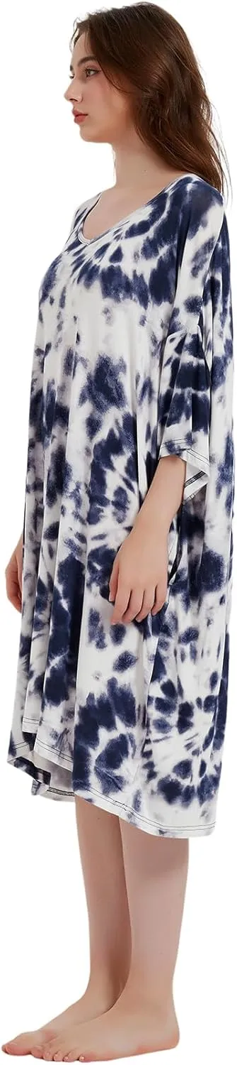 KFUBUO Plus Size Nightgowns for Women V-Neck Sleep Tshirts Dress Pjs Lounge Short Sleeves Sleepwear With Pocket Fit S-5XL