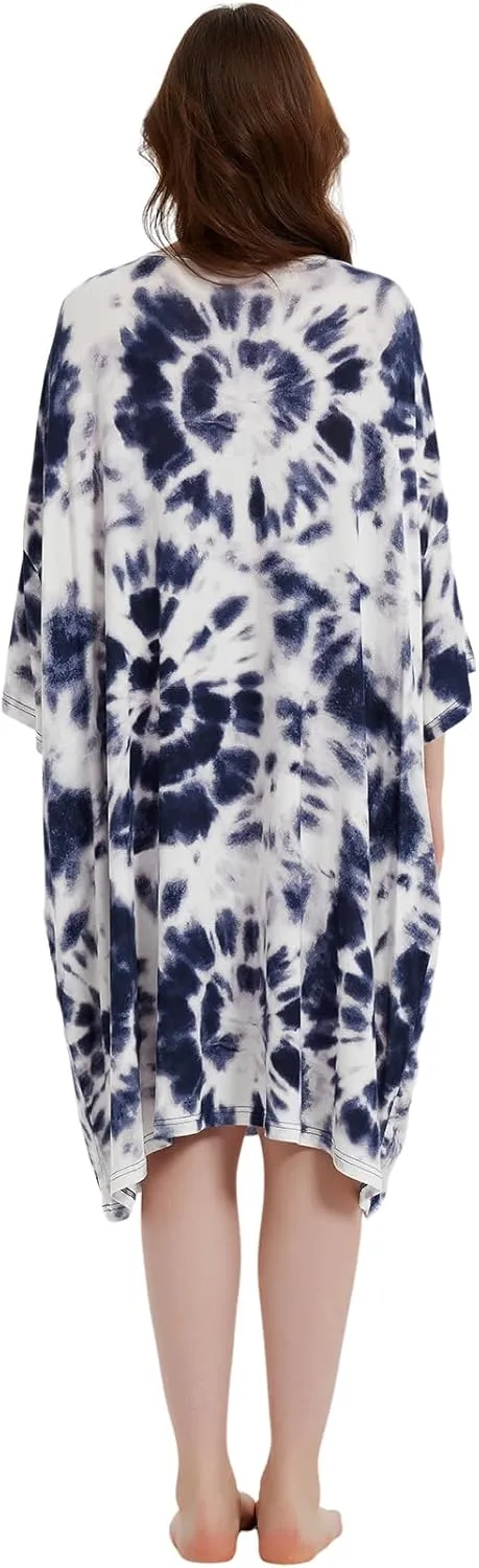 KFUBUO Plus Size Nightgowns for Women V-Neck Sleep Tshirts Dress Pjs Lounge Short Sleeves Sleepwear With Pocket Fit S-5XL