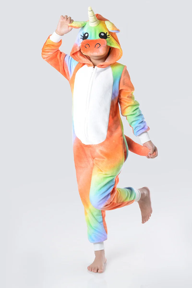 Kid's Plush Unicorn Rainbow Animal Onesie Pajama