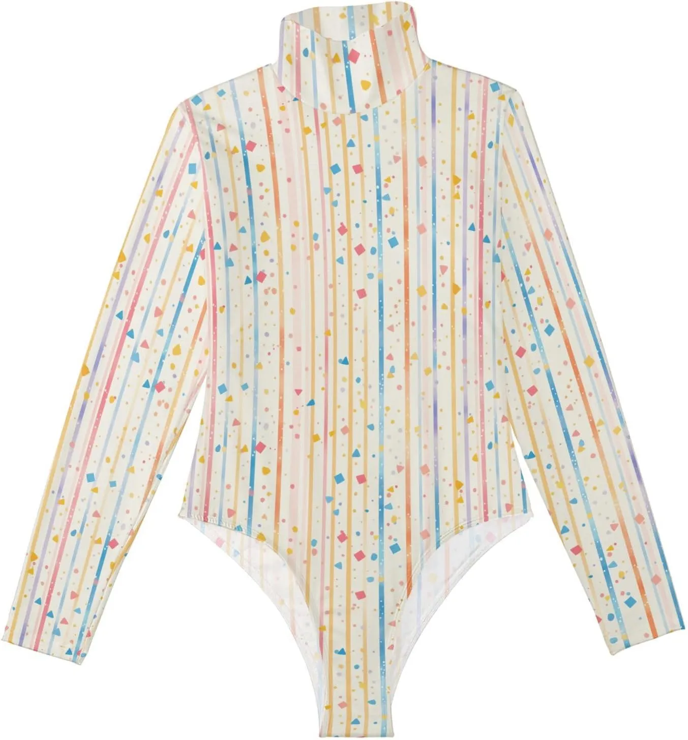 KLL Stripes Tiny Dots Minimalist Womens Basic Body Suits Tummy Control Mock Turtle Neck Sexy Tops