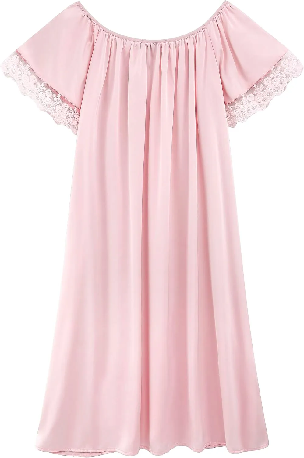 LJYH Women's Solid Short Sleeve Silky Long Nightgown Sleepwear Dress