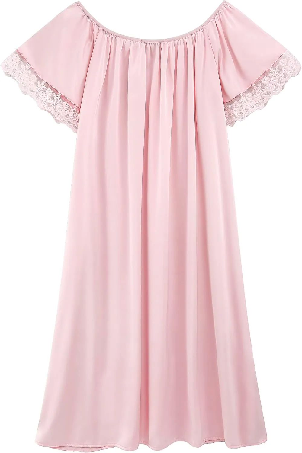 LJYH Women's Solid Short Sleeve Silky Long Nightgown Sleepwear Dress