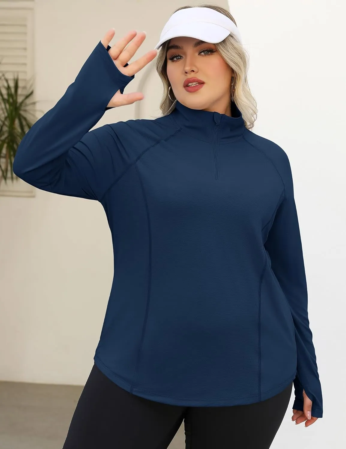 LOMON Womens Plus Size Workout Tops Long Sleeve 1/4 Zip UV Sun Protection Quick Dry Hiking Athletic Shirts Rash Guard UPF 50 