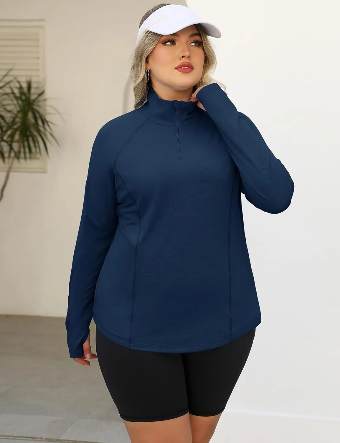 LOMON Womens Plus Size Workout Tops Long Sleeve 1/4 Zip UV Sun Protection Quick Dry Hiking Athletic Shirts Rash Guard UPF 50 