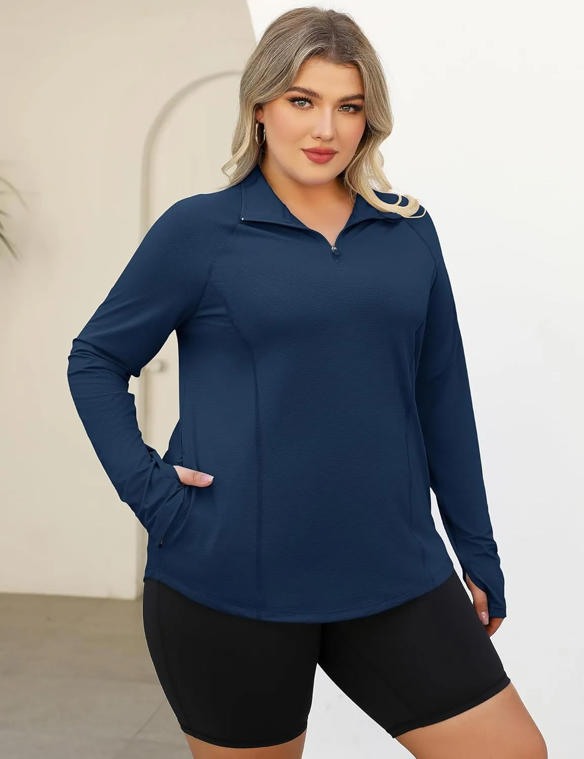 LOMON Womens Plus Size Workout Tops Long Sleeve 1/4 Zip UV Sun Protection Quick Dry Hiking Athletic Shirts Rash Guard UPF 50 