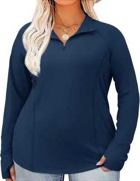 LOMON Womens Plus Size Workout Tops Long Sleeve 1/4 Zip UV Sun Protection Quick Dry Hiking Athletic Shirts Rash Guard UPF 50 