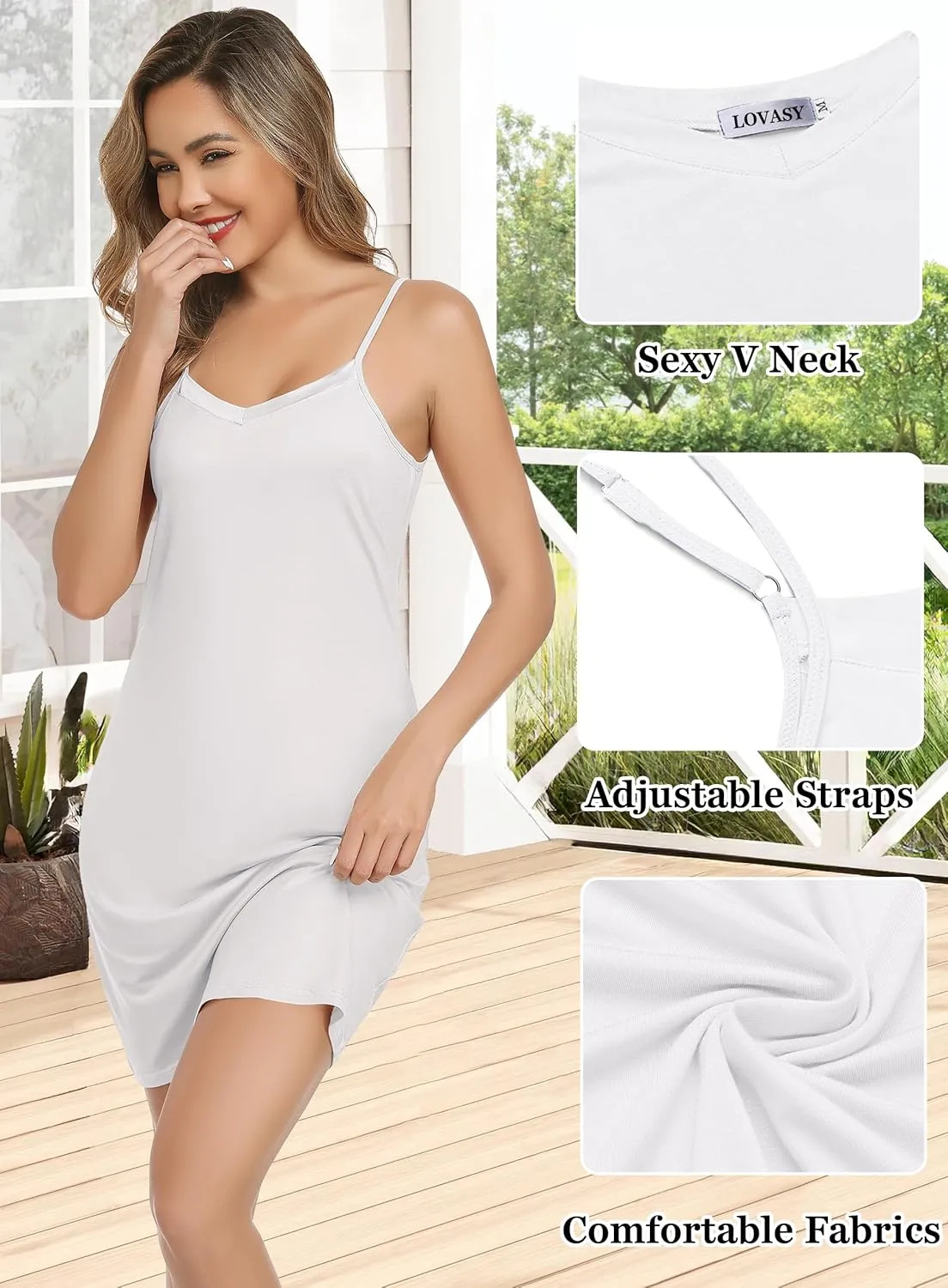 Lovasy Women's Full Slips Cami Slip Mini Dress Adjustable Spaghetti Straps Basic Under Dresses Sleeveless Nightgown S-3XL