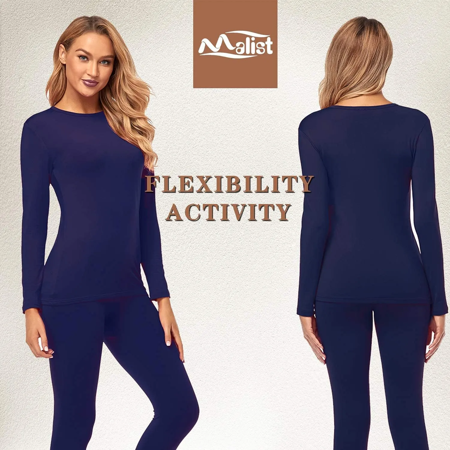 Malist Women's Thermal Underwear Ultra Soft Long Johns Top with Fleece Lined
