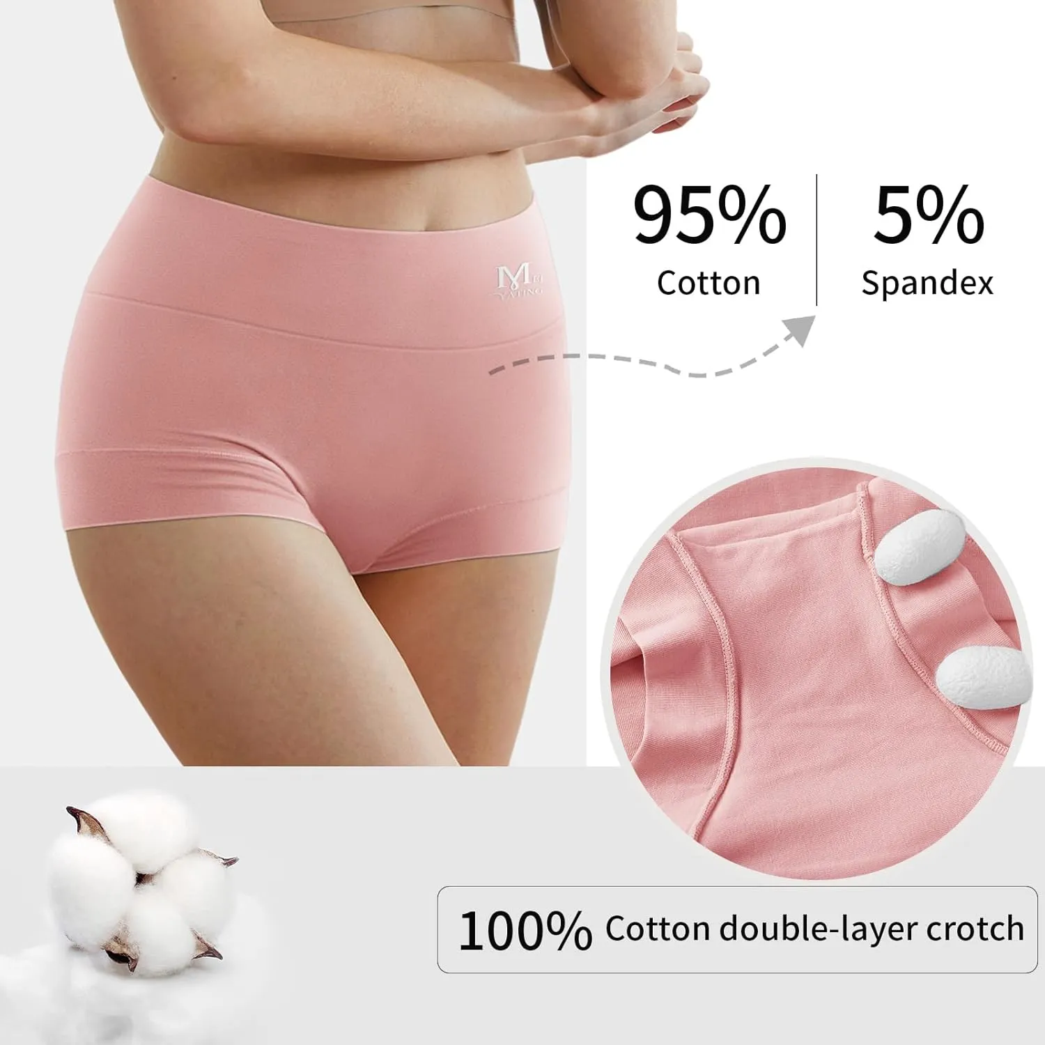 MEIYATING Boy Shorts Underwear for Women High Waisted Cotton Panties Stretch Briefs 4 Pack