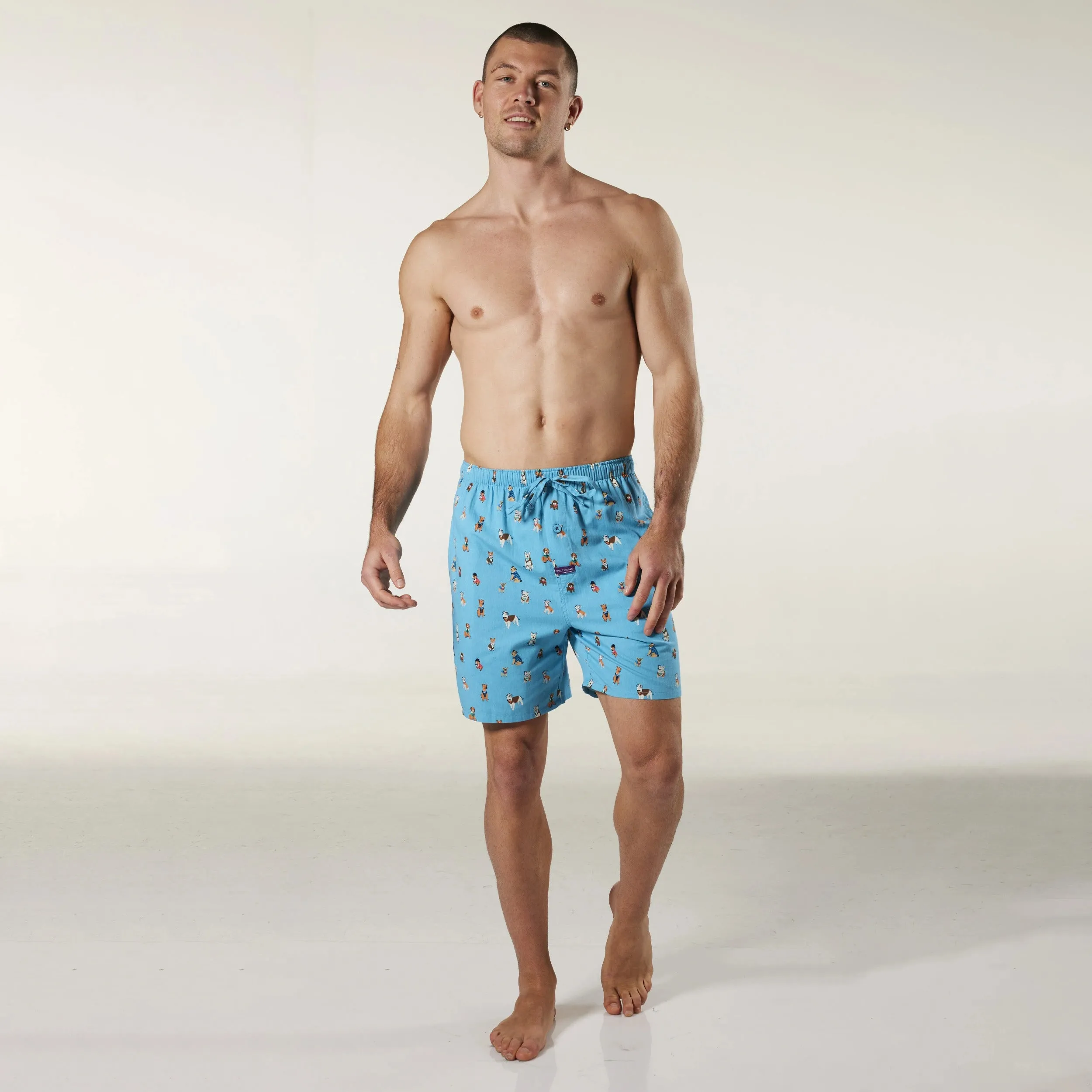 Men's Dressed Up Dogs Cotton Sleep Shorts - Blue