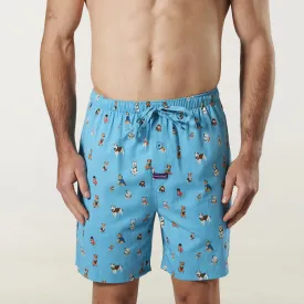 Men's Dressed Up Dogs Cotton Sleep Shorts - Blue