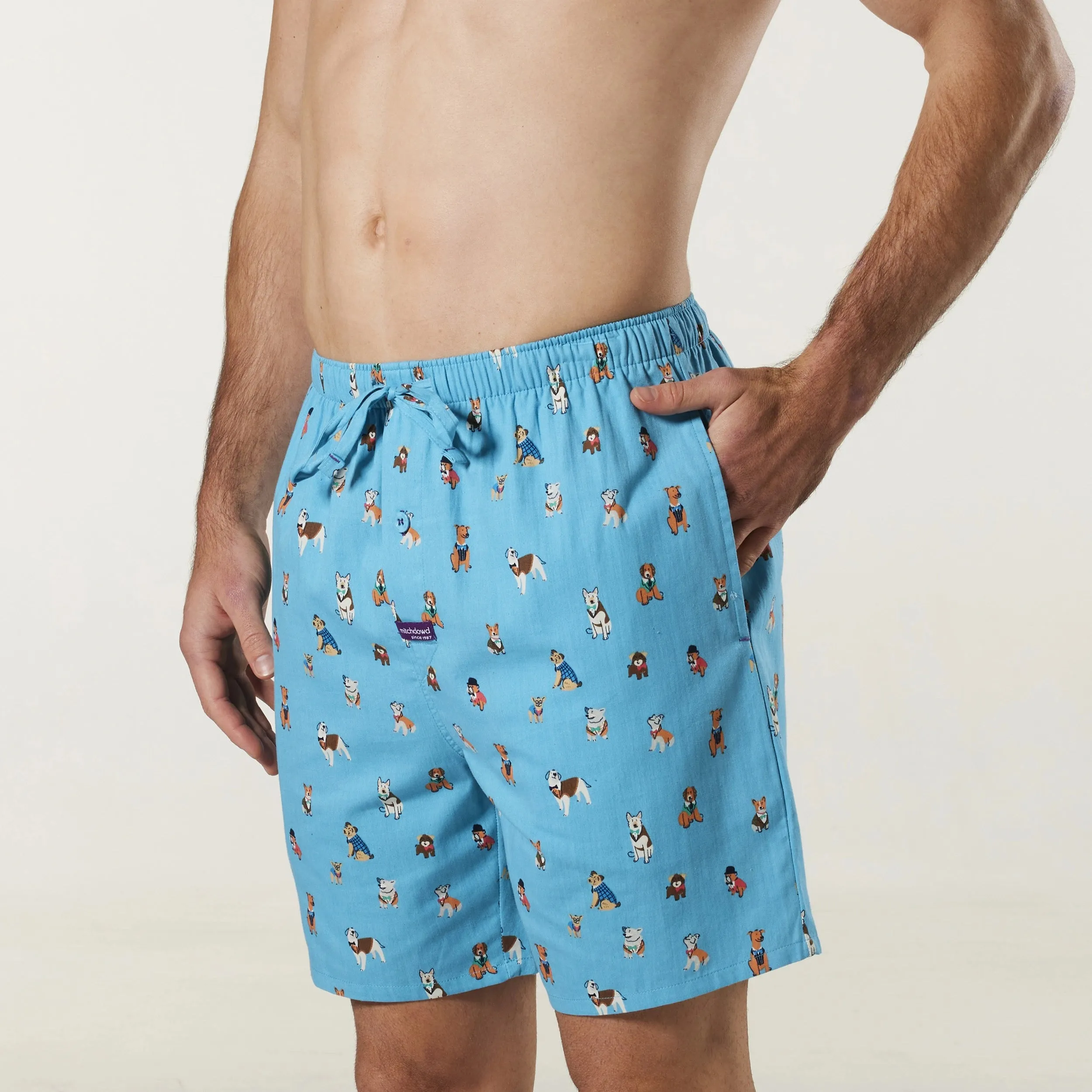 Men's Dressed Up Dogs Cotton Sleep Shorts - Blue