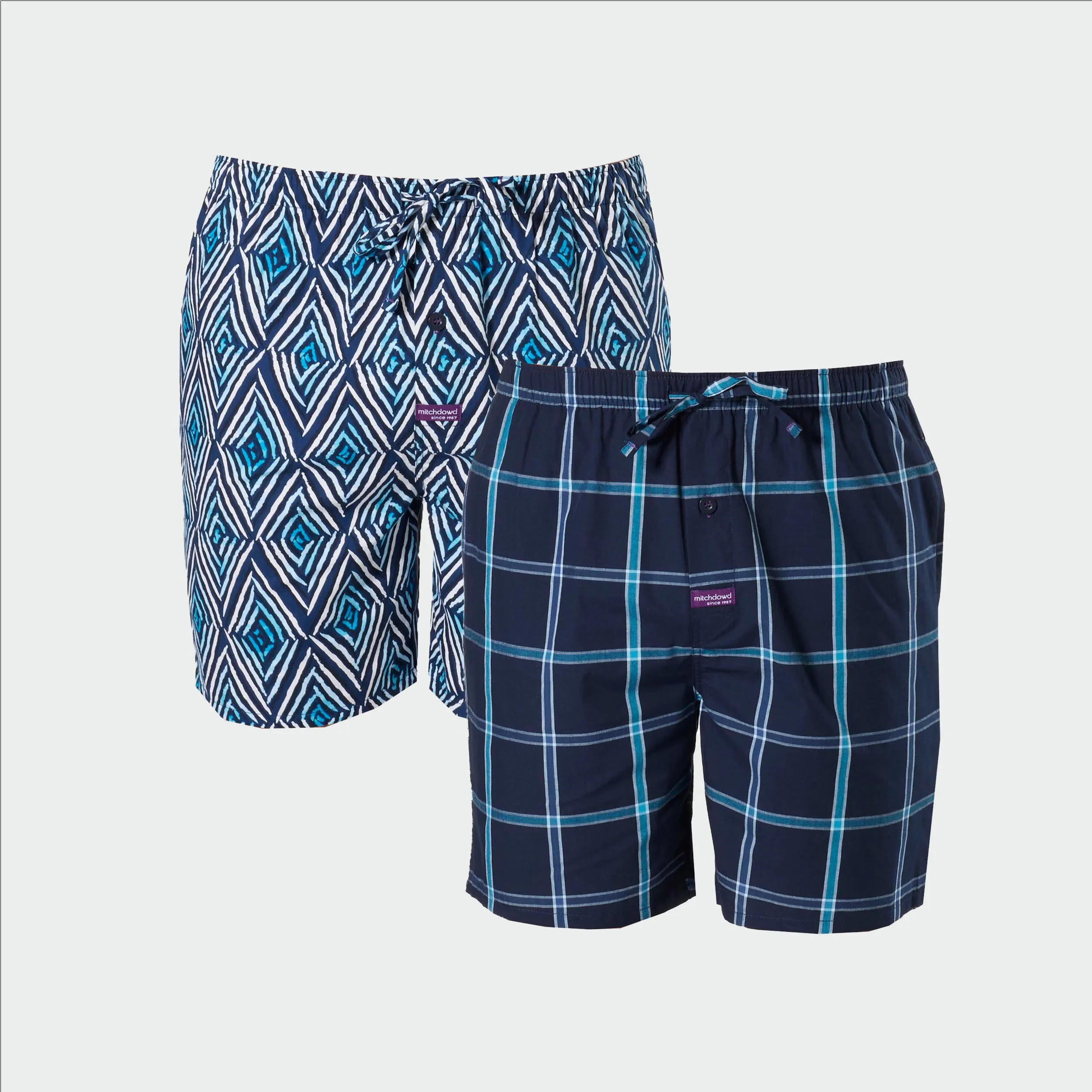 Men's Painted Diamond Cotton Sleep Shorts 2 Pack - Navy