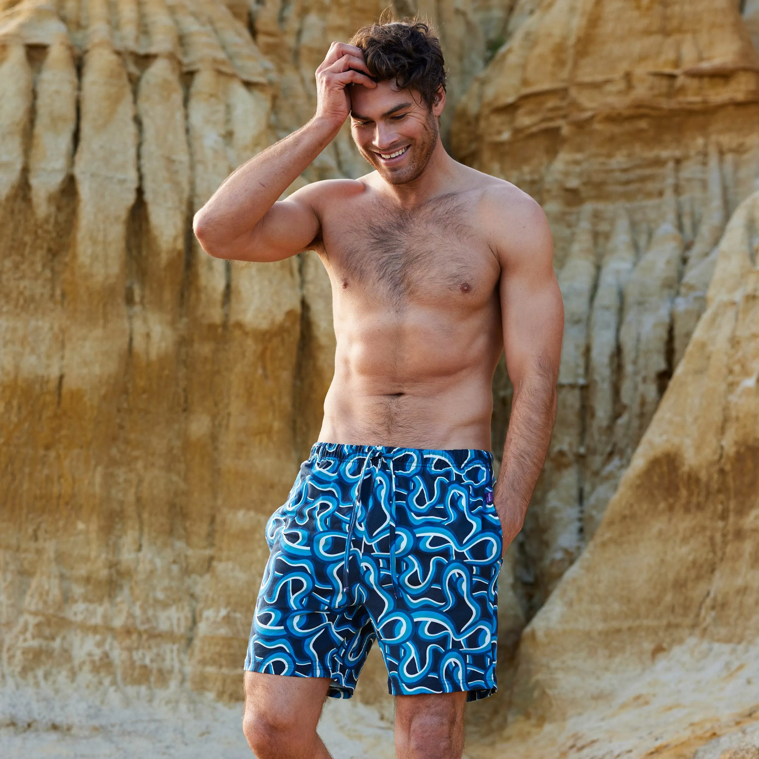 Men's Summer Swirl Cotton Knit Sleep Short - Navy