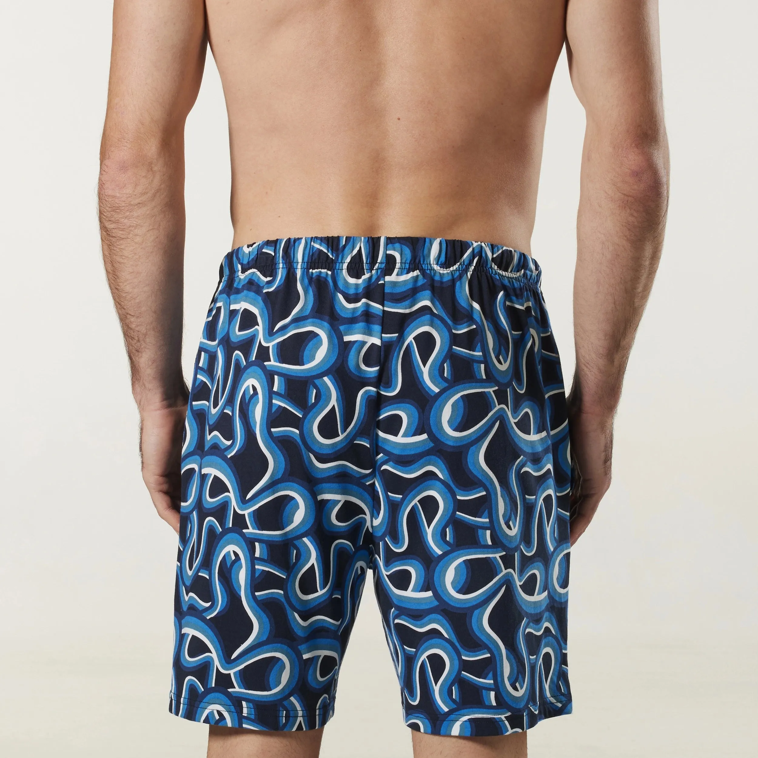 Men's Summer Swirl Cotton Knit Sleep Short - Navy